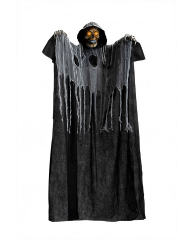Hanging skeleton with tunic, lights and sound. Terrifying