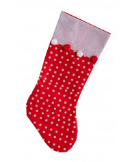White and red stocking made of soft felt in 3 assorted models. White and red stocking made of soft felt in 3 assorted models.