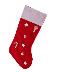 White and red stocking made of soft felt in 3 assorted models. White and red stocking made of soft felt in 3 assorted models.