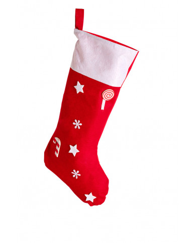 White and red stocking made of soft felt in 3 assorted models. White and red stocking made of soft felt in 3 assorted models.