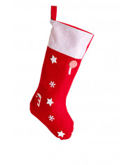 White and red stocking made of soft felt in 3 assorted models. White and red stocking made of soft felt in 3 assorted models.