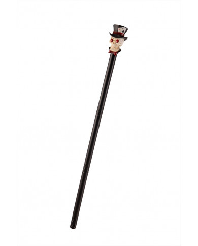 Black plastic cane with skull knob, approx. 88 cm. Long. Horror