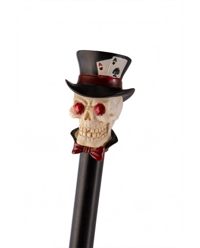 Black plastic cane with skull knob, approx. 88 cm. Long. Horror