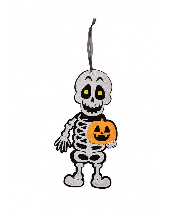 Felt skeleton with pumpkin, approx. 40 cm tall. Hanging