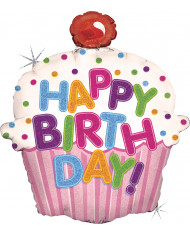 Cupcake-shaped foil balloon with a height of approx. 79 cm. Cupcake-shaped foil balloon with a height of approx. 79 cm.