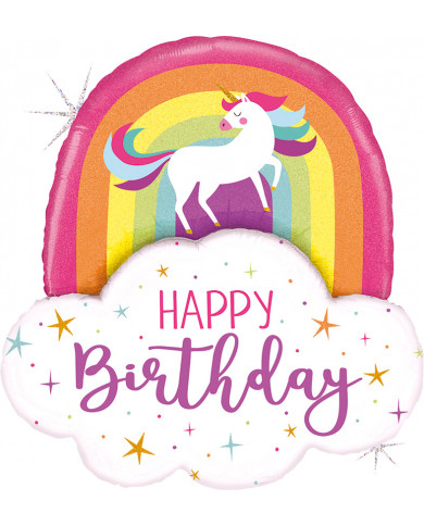 Cloud-shaped foil balloon with rainbow, height approx. 89 cm.