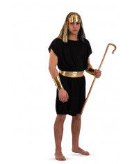 Black pharaoh costume for man consisting of outfit, bracelets