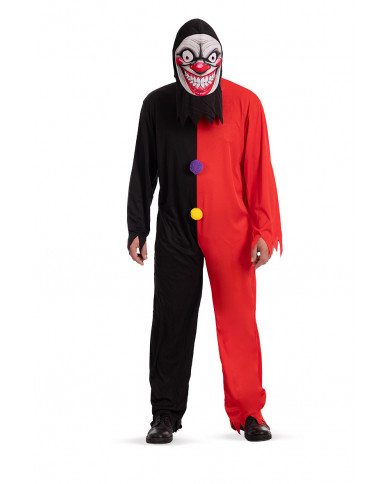 Clown face costume for man, consisting of a suit and a mask. Clown face costume for man, consisting of a suit and a mask.