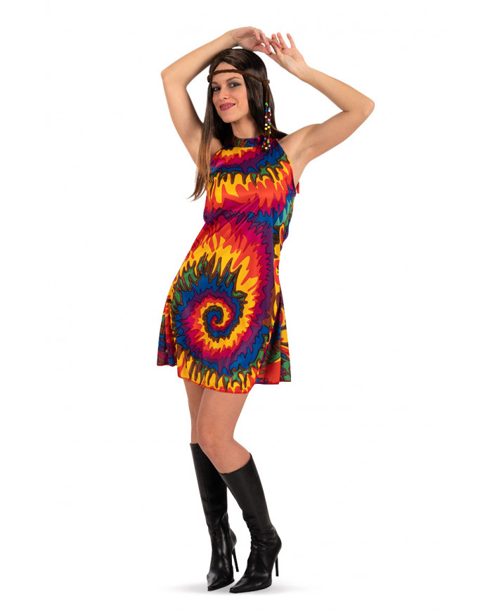 70s costume for woman, consisting of a sleeveless dress. 70s costume for woman, consisting of a sleeveless dress.