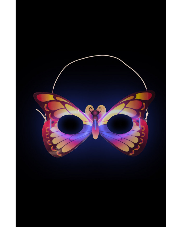 Half-face mask in the shape of a phosphorescent butterfly in
