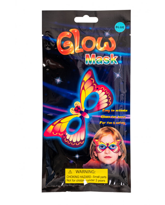 Half-face mask in the shape of a phosphorescent butterfly in