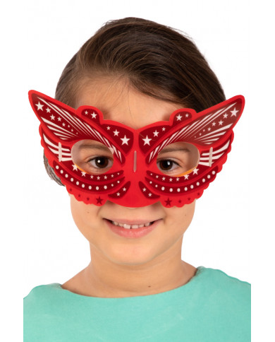 Half-face mask in the shape of a phosphorescent red butterfly Half-face mask in the shape of a phosphorescent red butterfly