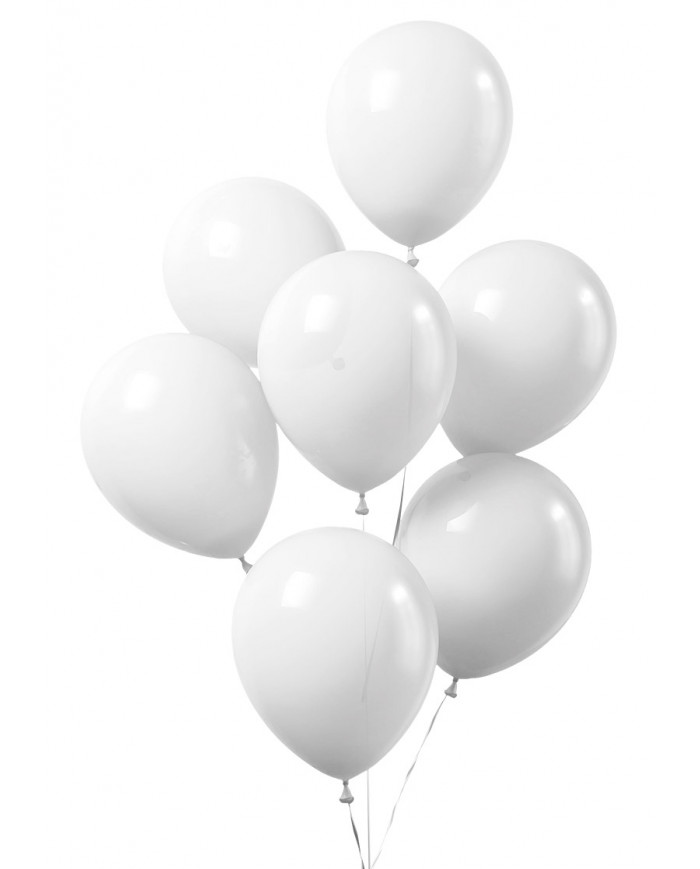50 globos blancos de unos 26 cm de diámetro en bolsa con solapa de