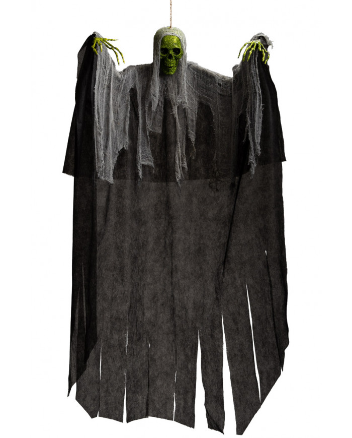 Skeleton with face and hands covered in green glitter. Skeleton with face and hands covered in green glitter.