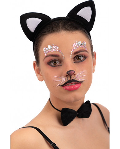 Fiche de décorations autocollantes crystal chatte pour visage dans une pochette sur papier cartonné