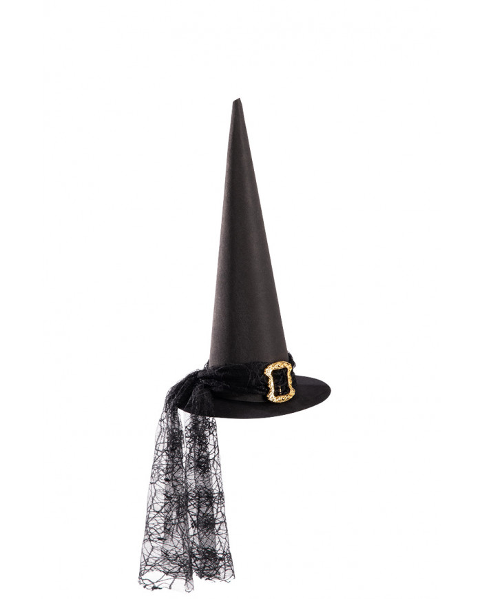 Flocked witch hat with hangtag/label