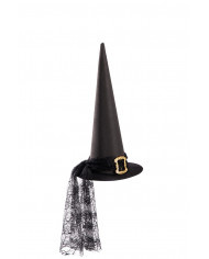 Flocked witch hat with hangtag/label