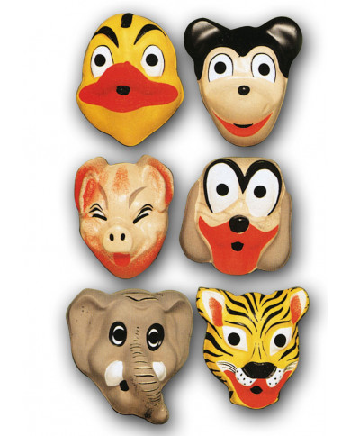 Assortment of plastic animal masks: pig, duck, mouse, elephant Assortment of plastic animal masks: pig, duck, mouse, elephant