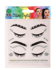 Fiche de décorations autocollantes crystal perles pour visage dans une pochette sur papier cartonné Fiche de décorations autocollantes crystal perles pour visage dans une pochette sur papier cartonné