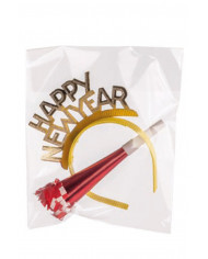 Conjunto de fiesta (diadema y trompeta HAPPY NEW YEAR (FELIZ AÑO NUEVO)) de 18 cm.) de colores surtidos en bolsa Conjunto de fiesta (diadema y trompeta HAPPY NEW YEAR (FELIZ AÑO NUEVO)) de 18 cm.) de colores surtidos en bolsa