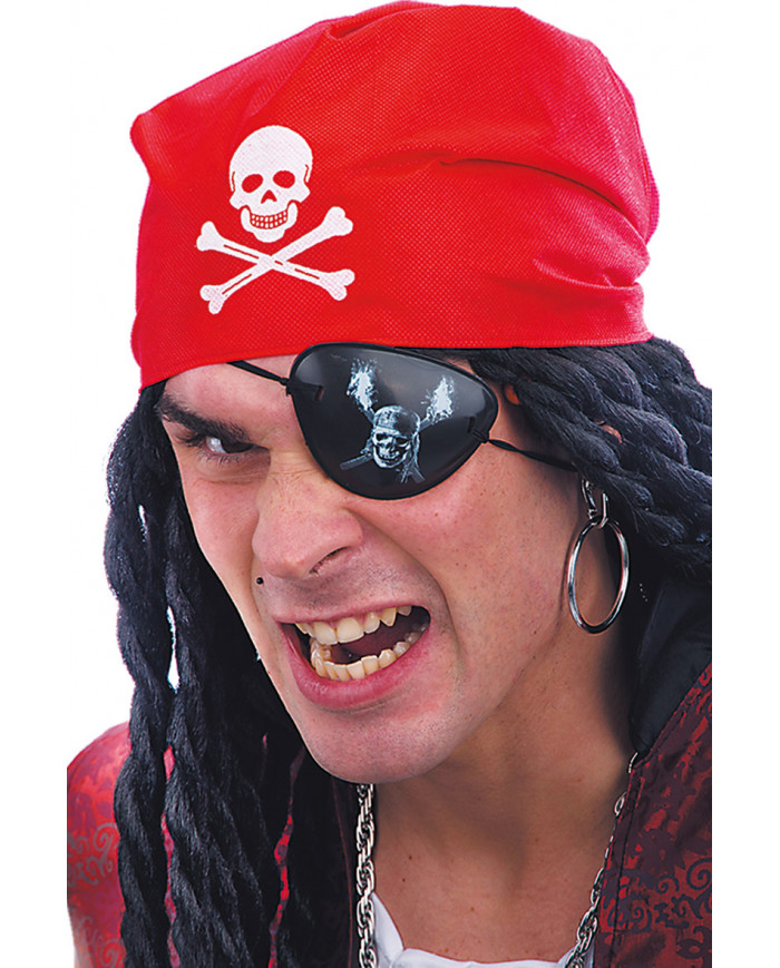 Set pirata (bandana, benda, orecchino) in busta su cartoncino