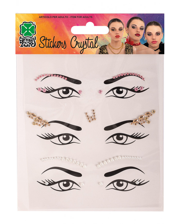Fiche de décorations autocollantes crystal pour visage dans une pochette sur papier cartonné Fiche de décorations autocollantes crystal pour visage dans une pochette sur papier cartonné