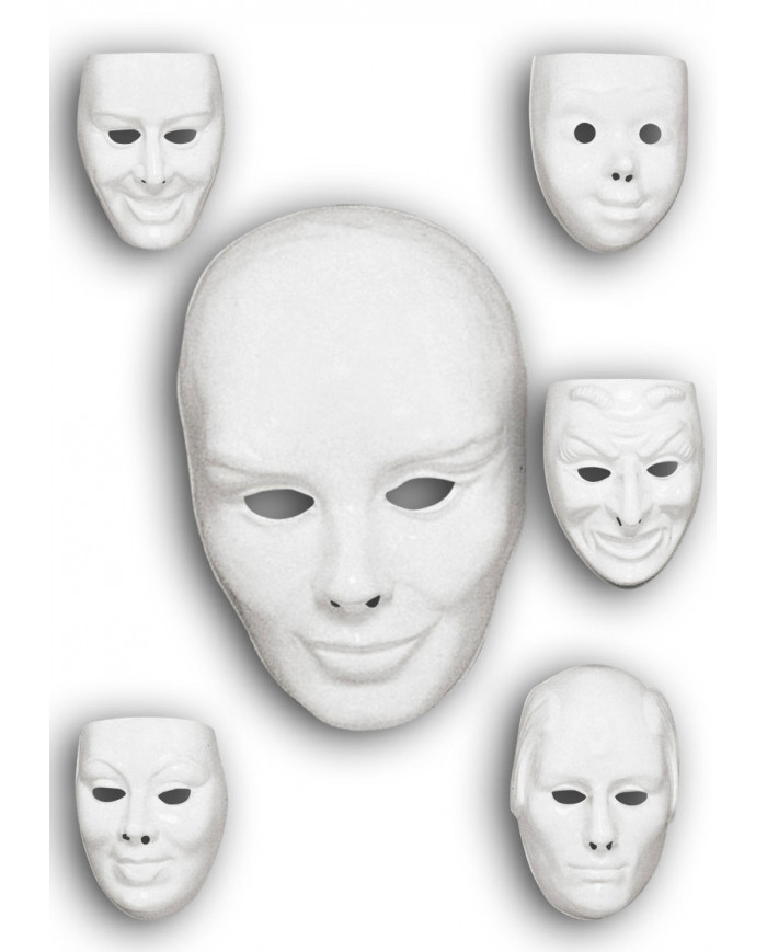 Maschera viso bianco da pitturare in plastica modelli assortiti con