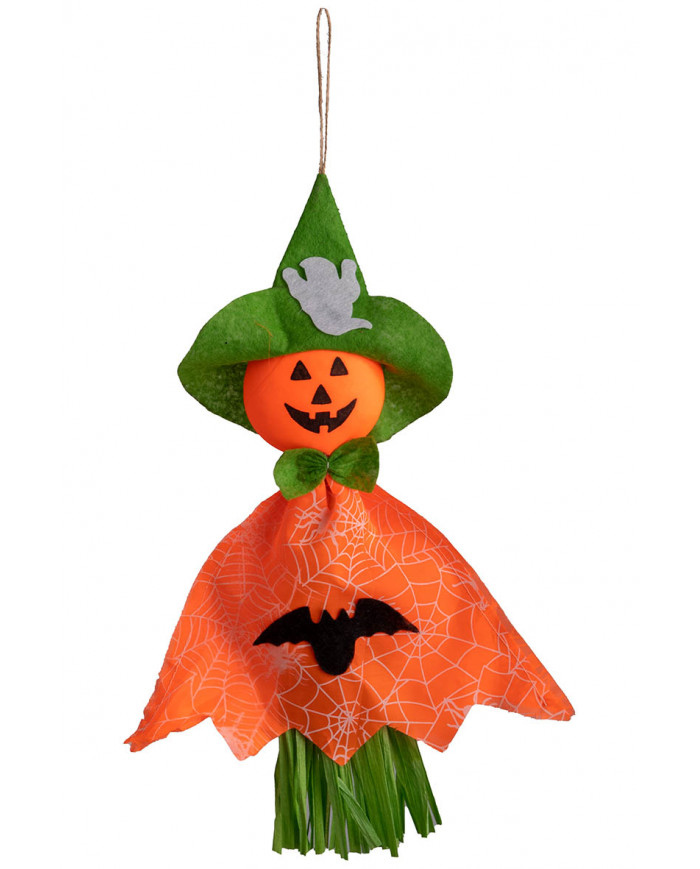 Hanging Pumpkin skeleton, 40 cm tall, with label.