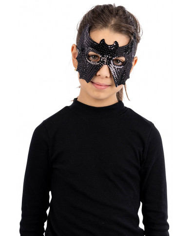 BLACK BAT FABRIC MASK WITH SEQUINS WITH HEADER