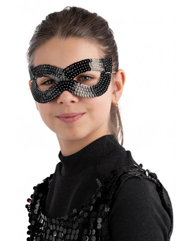 BLACK FABRIC MASK WITH SEQUINS WITH HEADER