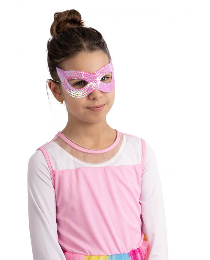 Rosa Maske aus Stoff mit Pailetten mit Aufhänger