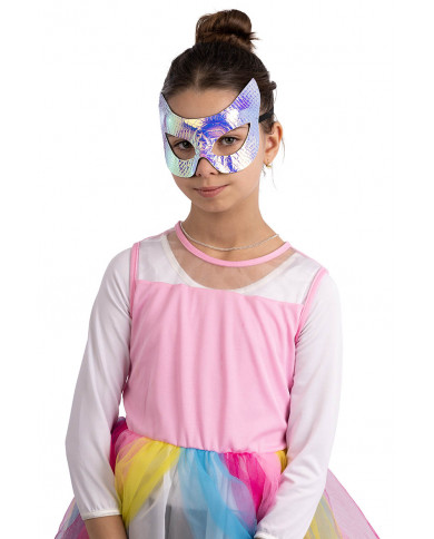 Masque chat en tissu métallisé rose avec carte d’en-tête