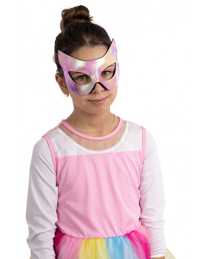 Katzenmaske aus mehrfarbigen metallisiertem Stoff mit Aufhänger