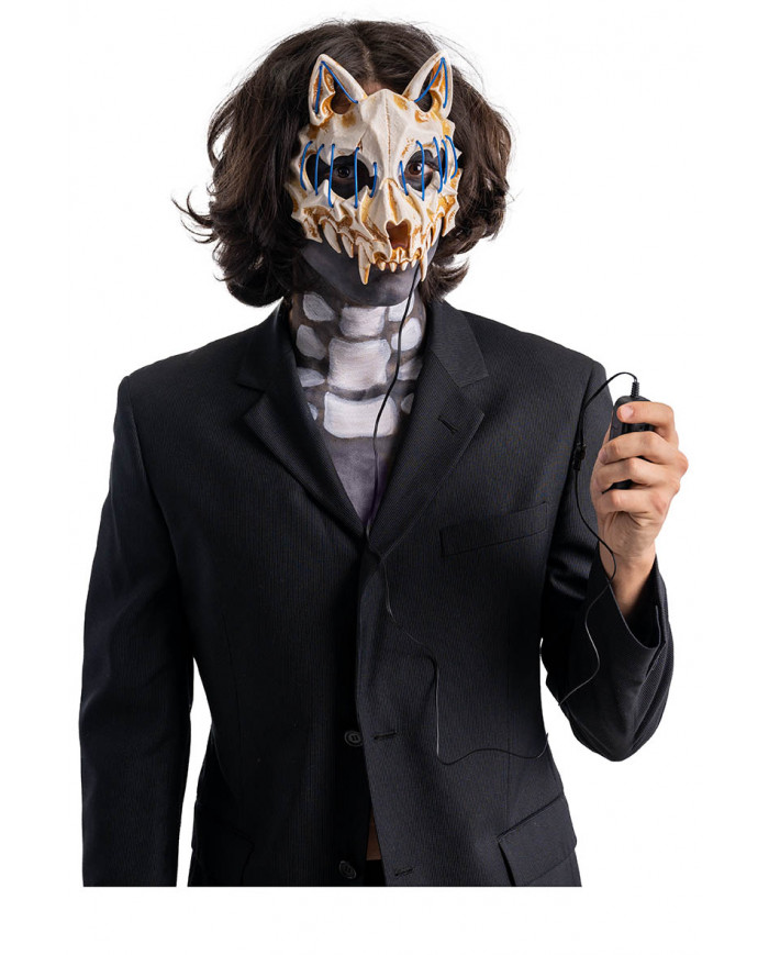 Maschera lupo in plastica con dec.lum.(batt.escl.) in busta con cav.