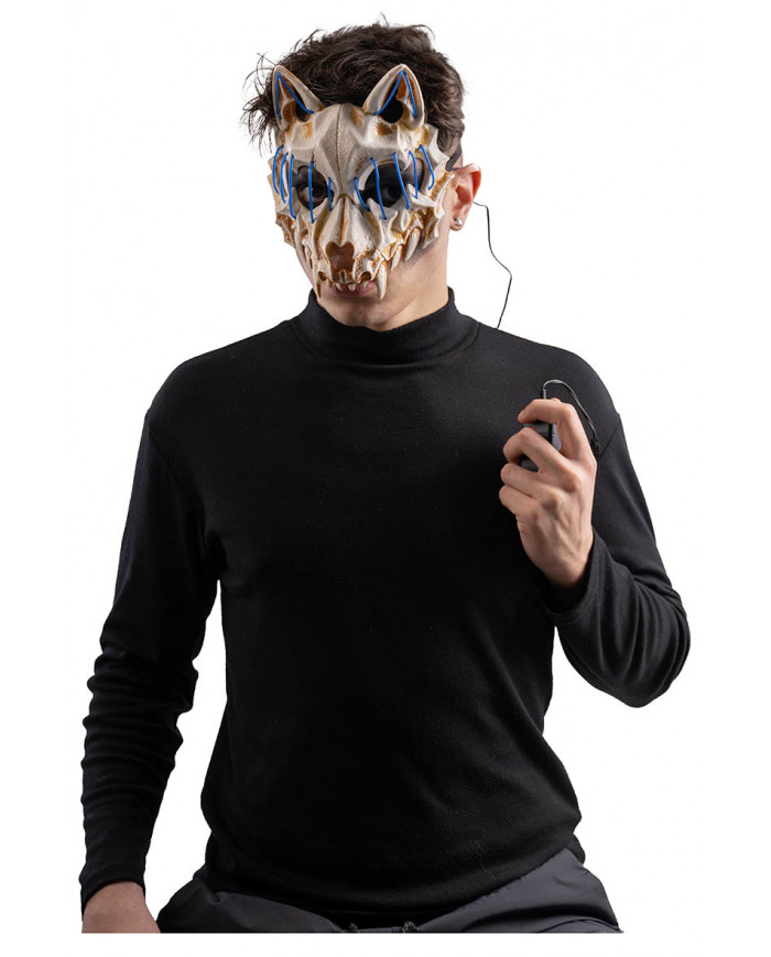 masque loup en plastique avec décorations lumineuses (piles non comprises) dans une pochette avec carte d’en-tête