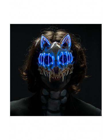 Wolfsmaske aus Kunststoff mit Leucht-Dek. (Batterien nicht enthalten) in Beutel mit Aufhänger
