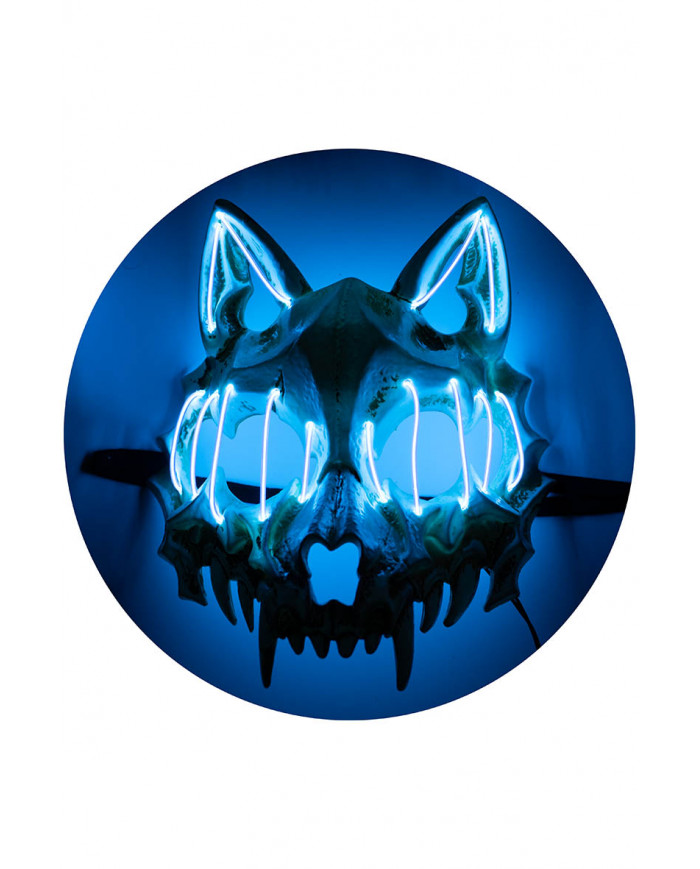 máscara de lobo de plástico con adornos luminosos (pilas no incluidas) en bolsa con solapa de cartón