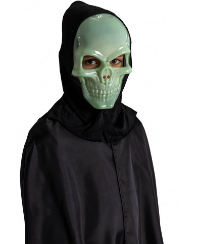 máscara esqueleto g.i.d. (brillo en la oscuridad) de plástico con capucha con solapa de cartón