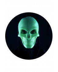 masque squelette G.I.D. (GLOW IN THE DARK) en plastique avec capuche avec carte d’en-tête