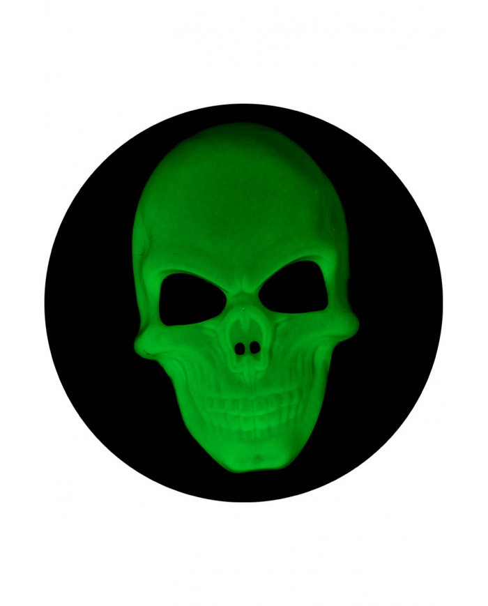 masque squelette G.I.D. (GLOW IN THE DARK) en plastique avec capuche avec carte d’en-tête