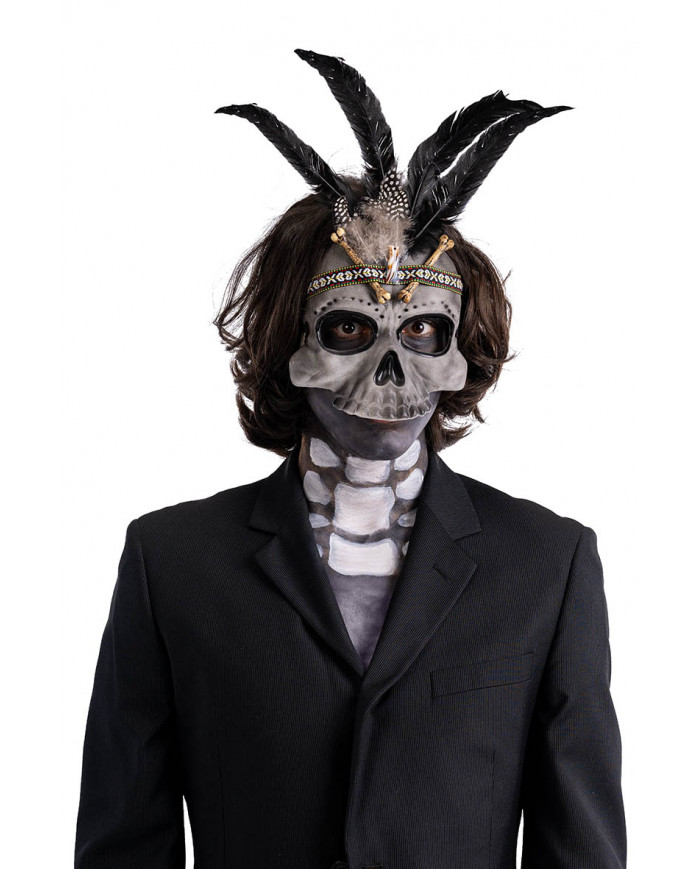 masque squelette vaudou en plastique avec carte d’en-tête