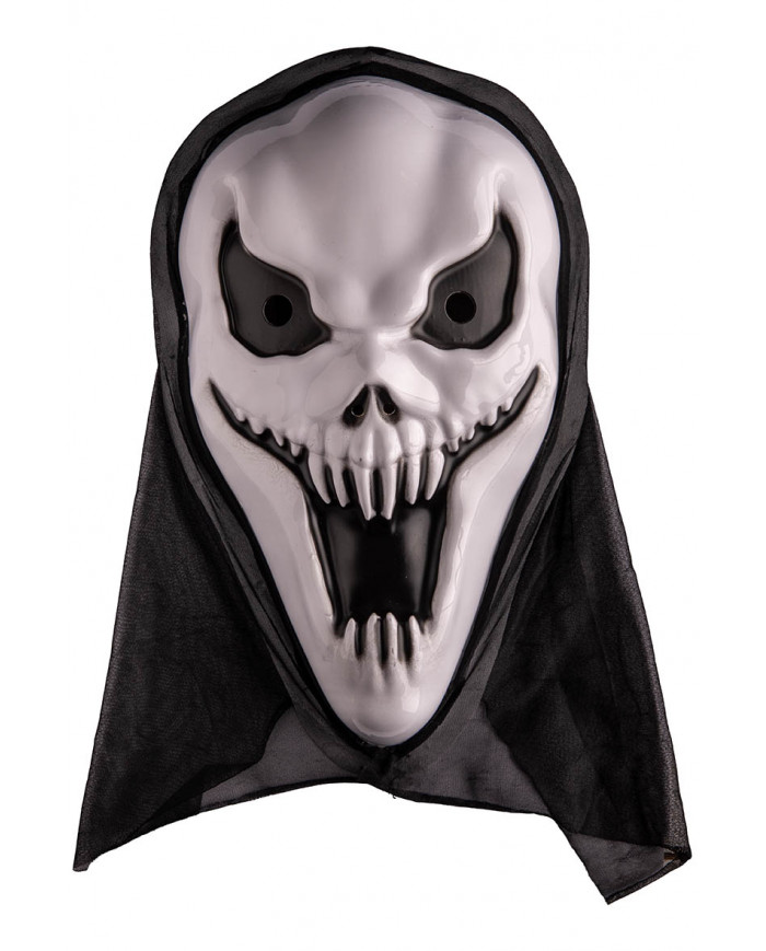 Maschera fantasma in plastica con cappuccio con cav.