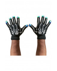 gants squelette en tissu avec lumières (piles comprises) dans une pochette avec carte d’en-tête