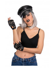 Biker-Set (Hut, Handschuhe, Halsband) auf Pappkarton