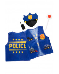 POLICEMAN CHILDREN SET (WAISTCOAT, HAT, RADIO AND SIGNALING DISK) IN BAG WITH HOOK
