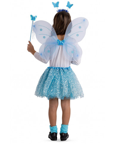 BLUE BUTTERFLY SET (SKIRT, WINGS L.CM.50X40, HEADBAND, WAND) IN BAG WITH HOOK