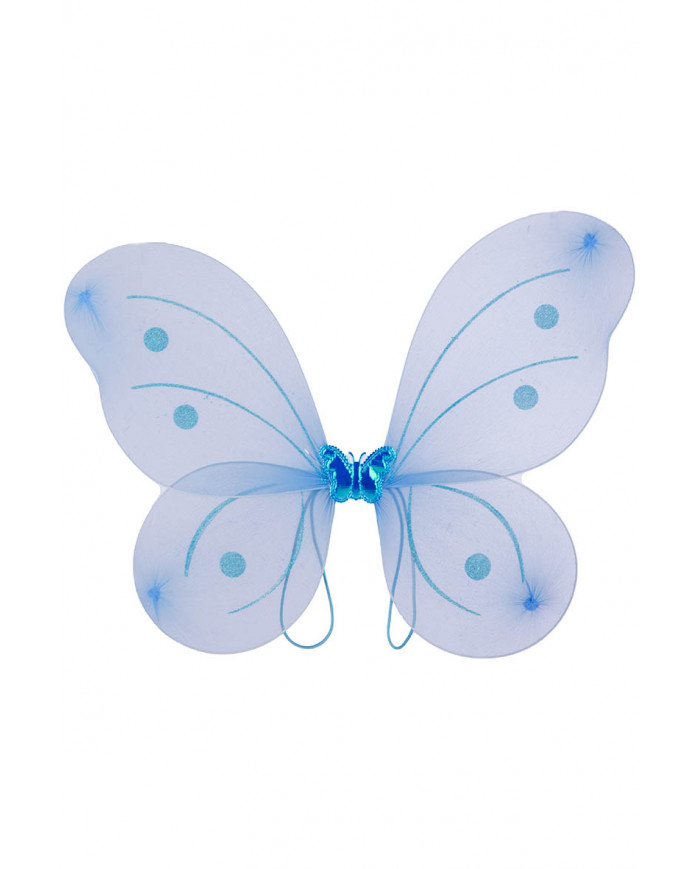 Blauer Schmetterling-Set (Rock, Flügel L. cm 50x40 Haarreif, Stab) in Beutel mit Haken Blauer Schmetterling-Set (Rock, Flügel L. cm 50x40 Haarreif, Stab) in Beutel mit Haken