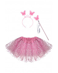 Set farfallinarosa (gonna, ali l.cm50x40 cerchietto, bacchetta) in busta con gancio