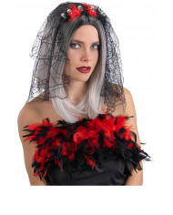 HEADBAND WITH VEIL, ROSES AND SKULLS ON CARD HEADBAND WITH VEIL, ROSES AND SKULLS ON CARD