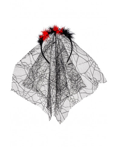 diadema con velo, rosas y calaveras sobre cartoncillo